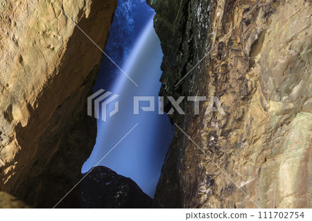 Trummelbach Falls are a series of ten glacier-fed waterfalls inside the mountain in Lauterbrunnen, Switzerland 111702754