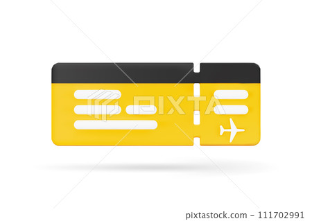 3D Cute Cartoon Air Ticket in Yellow Color Isolated on White Background. Design Element for Booking Service, Travel, Tourism or Holidays Concept. Vector Illustration of 3D Render. 111702991