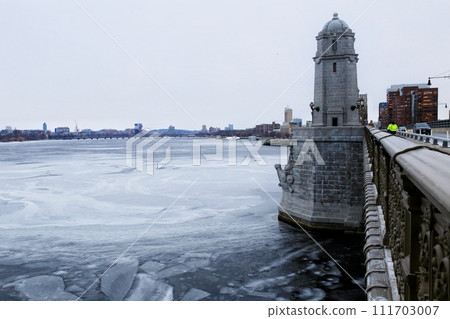 Boston in winter: Frozen Charles river seen from Longfellow Bridge Boston in winter: Frozen Charles river seen from Longfellow Bridge 111703007