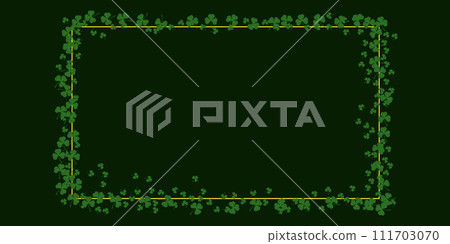 Composition for St. Patricks Day poster template. Frame made clover leaves. Concept holiday. For invitation greeting card social media post or flyer. Vector illustration. Composition for St. Patricks Day poster template. Frame made clover leaves. Concept holiday. For invitation greeting card social media post or flyer. Vector illustration. 111703070
