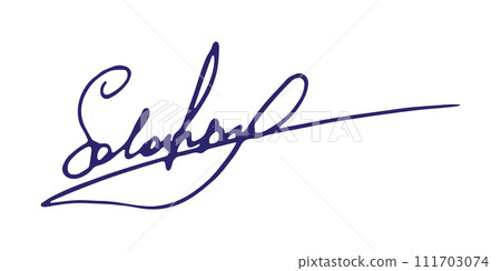 Fake signature hand drawn sample own autograph. Fictitious handwritten signature. Blue ink color. Scribble for sample contracts documents certificates or letters. Vector illustration. Fake signature hand drawn sample own autograph. Fictitious handwritten signature. Blue ink color. Scribble for sample contracts documents certificates or letters. Vector illustration. 111703074