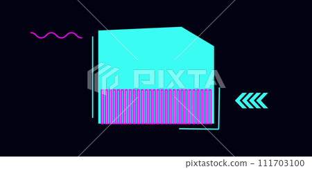 Tech template in cyberpunk style geometric shape. Rectangle lines and arrows. Design social networks mobile application banners poster postcard presentation and advertisement. Vector illustration. 111703100
