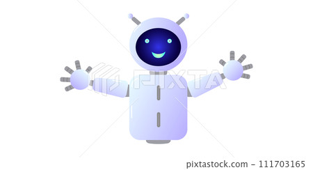 Chatbot assistant form robot with ai 3d. Cute friendly bot neural network. Isolated character. Website design of social networking applications. Vector illustration. Chatbot assistant form robot with ai 3d. Cute friendly bot neural network. Isolated character. Website design of social networking applications. Vector illustration. 111703165