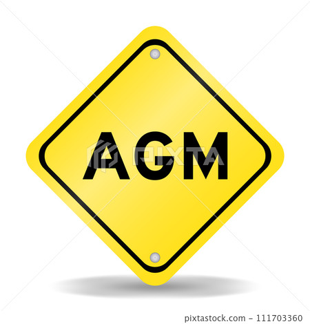 Yellow color transportation sign with word AGM (Abbreviation of annual general meeting) on white background 111703360