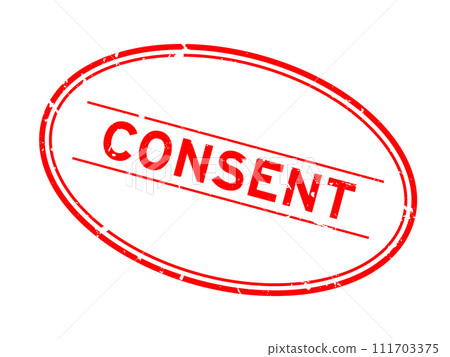 Grunge red consent word oval rubber seal stamp on white background 111703375