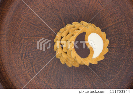 Overhead View of Yin Yang Cookie Pile Overhead View of Yin Yang Cookie Pile 111703544