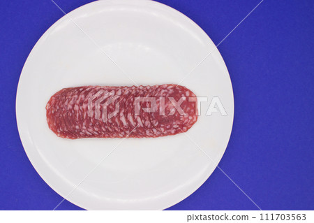 Artisanal Deli Meat Selection on Blue Artisanal Deli Meat Selection on Blue 111703563
