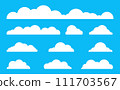 Cloud vector, Flat clouds white design, Icon sky concept on blue background 111703567