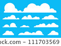 Cloud vector, Flat clouds white design, Icon concept natural on blue background, Cartoon isolated summer,  111703569