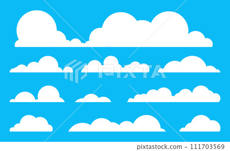 Cloud vector, Flat clouds white design, Icon concept natural on blue background, Cartoon isolated summer,  111703569