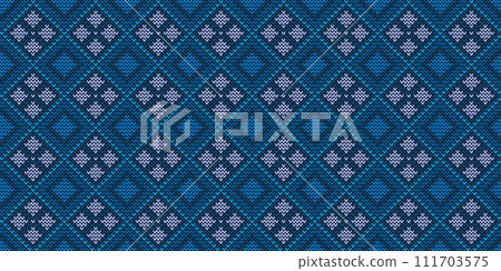 Knitted ethnic pattern, Vector cross stitch knitting background, Embroidery handcraft Navajo style Knitted ethnic pattern, Vector cross stitch knitting background, Embroidery handcraft Navajo style 111703575