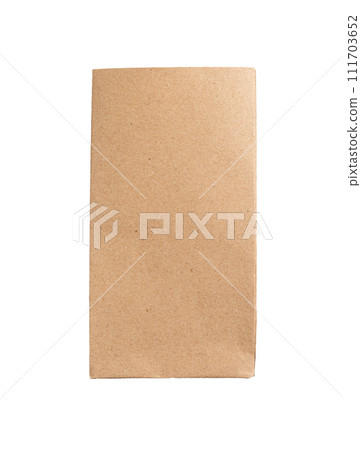 Paper bag, small kraft package, sack. Craft brown pouch, pack mockup isolated on white background Paper bag, small kraft package, sack. Craft brown pouch, pack mockup isolated on white background 111703652