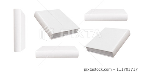 Blank book cover mockups from angles, sides, set. Hardcover mock ups. Hardback isolated on white 111703717