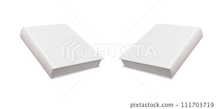 Blank book cover mockup, front and back design. Hardback mock up, angled view, isolated on white Blank book cover mockup, front and back design. Hardback mock up, angled view, isolated on white 111703719