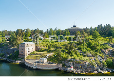 Fredriksborg fortification in the Archipelago of Stockholm Sweden on a summer morning 111703953