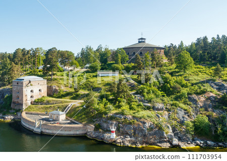 Fredriksborg fortification in the Archipelago of Stockholm Sweden on a summer morning Fredriksborg fortification in the Archipelago of Stockholm Sweden on a summer morning 111703954