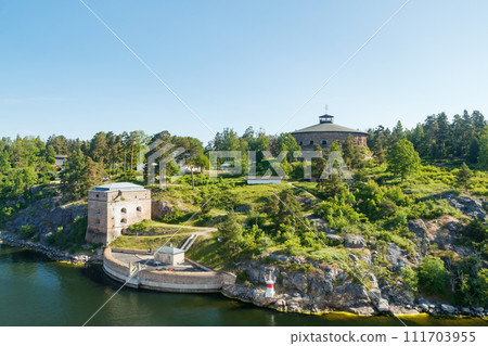 Fredriksborg fortification in the Archipelago of Stockholm Sweden on a summer morning 111703955