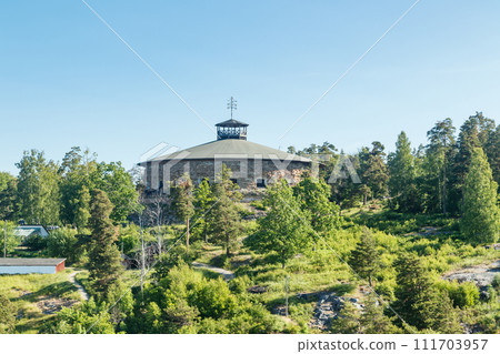 Fredriksborg fortification in the Archipelago of Stockholm Sweden on a summer morning Fredriksborg fortification in the Archipelago of Stockholm Sweden on a summer morning 111703957