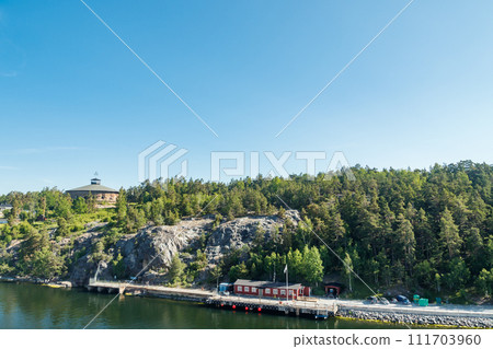 Fredriksborg fortification in the Archipelago of Stockholm Sweden on a summer morning 111703960