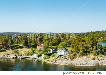 View to Stockholm archipelago in Baltic sea. Summer morning. 111703969