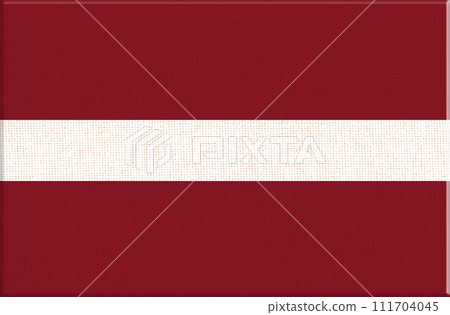 Flag of Latvia. Latvian state symbol. flag on fabric surface. 3D illustration 111704045