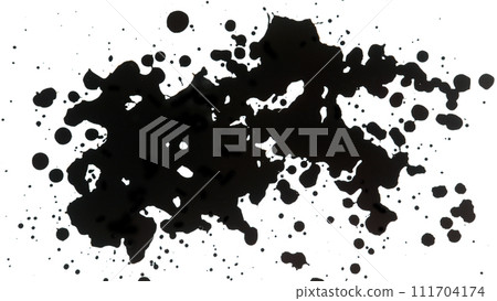 Macro Shot of Black Ink Drops Isolated on White Background 111704174