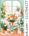 AI-generated content. Garden Bliss: A Decorative Floral Collection for Spring and Summer - Illustration Set of Cute Flowerpots with Green Plants in a Modern Home Interior, White Cartoon-Style Art on a 111704177