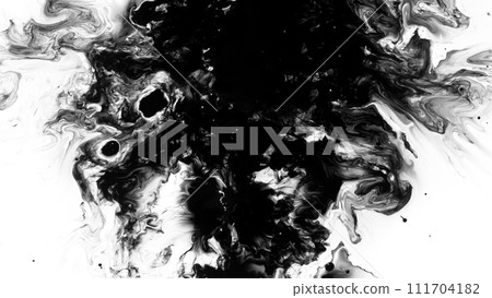 Macro Shot of Black Ink Drops Isolated on White Background 111704182