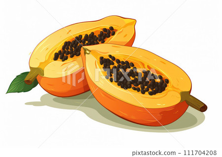 AI-generated content. Delicious and Juicy Papaya: A Fresh, Ripe, and Tasty Tropical Fruit with Nutritious Seeds on a White Background 111704208