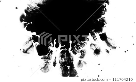 Macro Shot of Black Ink Drops Isolated on White Background 111704210