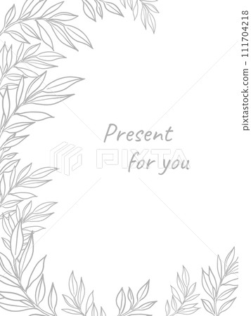 hand drawn frame with vector plants, brunch of flowers, sketch of leaves, herbs, grass, inked silhouette of leaves, monochrome illustration isolated on white background 111704218