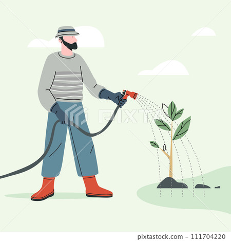 Man Watering Tree Plant 111704220
