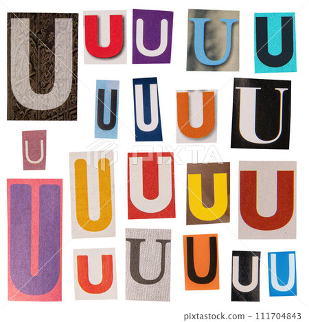Letter U cut out from newspapers Letter U cut out from newspapers 111704843