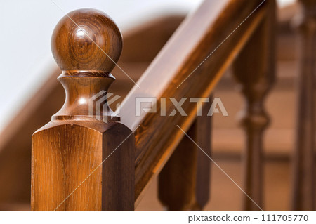 Close-up detail of brown wooden stairs 111705770