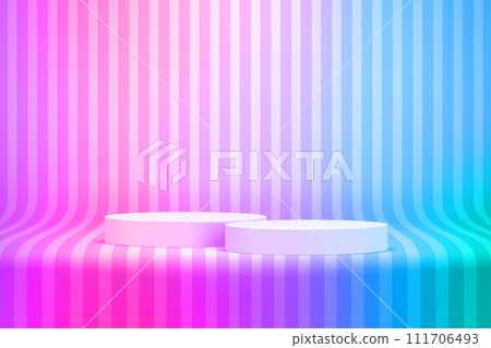 Vivid room with podium and stripes. 3d style vector illustration 111706493