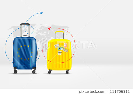 World travelling concept with bags and copy space. 3d vector illustration World travelling concept with bags and copy space. 3d vector illustration 111706511