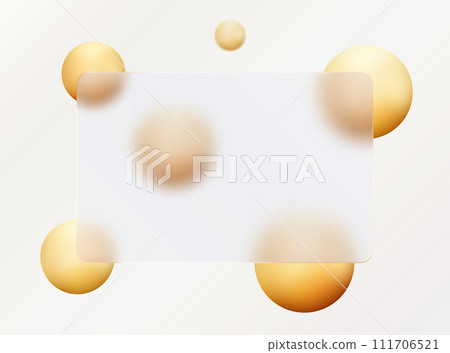 Glass morphism landing page. Credit card template with golden spheres on white background. 111706521