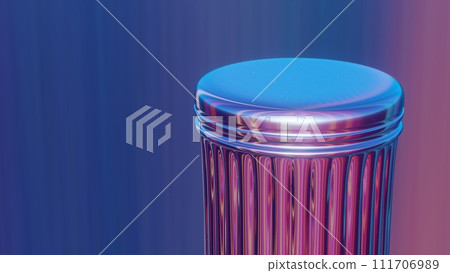 3D render of the top part of a Greek column in holographic colors, rotating on a black background. 3D rendering illustration for design. 3D render of the top part of a Greek column in holographic colors, rotating on a black background. 3D rendering illustration for design. 111706989