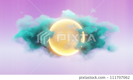 Abstract 3D representation of a cloud with the sun, creating a dreamy and atmospheric scene 111707062