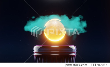 Abstract 3D representation of a cloud with the sun, creating a dreamy and atmospheric scene 111707063