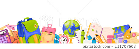 Vector border set of school supplies 111707608