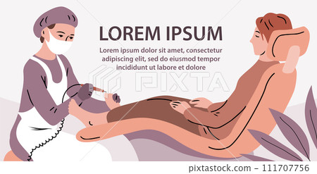 Podiatrist performs a pedicure procedure on a client 111707756