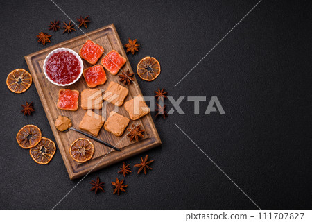 Delicious nutritious sandwiches with peanut butter, strawberry jam Delicious nutritious sandwiches with peanut butter, strawberry jam 111707827