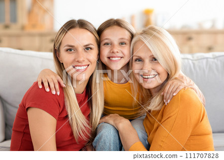Happy grandchild girl, adult daughter woman, excited grandma hugging Happy grandchild girl, adult daughter woman, excited grandma hugging 111707828