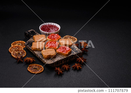 Delicious nutritious sandwiches with peanut butter, strawberry jam 111707879