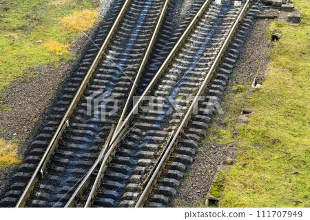 View of the rail road tracks from above 111707949