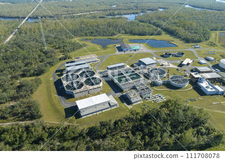 Modern water cleaning facility at urban wastewater treatment plant. Purification process of removing undesirable chemicals, suspended solids and gases from contaminated liquid 111708078