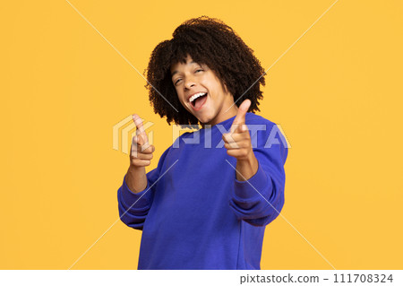 Portrait Of Cheerful Excited Black Guy Pointing At Camera With Two Hands 111708324
