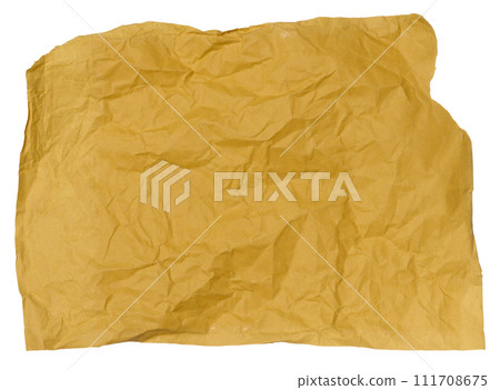 Crumpled yellow sheet of paper on a white isolated background 111708675