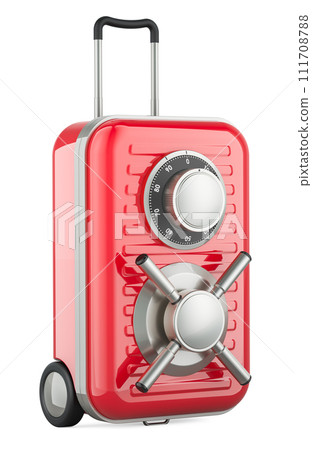 Suitcase with safe combination lock. Baggage insurance concept, 3D rendering 111708788